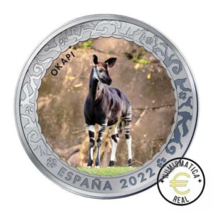 ESPAÑA 2022 1,5 EUROS CONMEMORATIVA 8º MONEDA - OKAPI - ANIMALES EN EXTINCION - EN COLOR UNC.