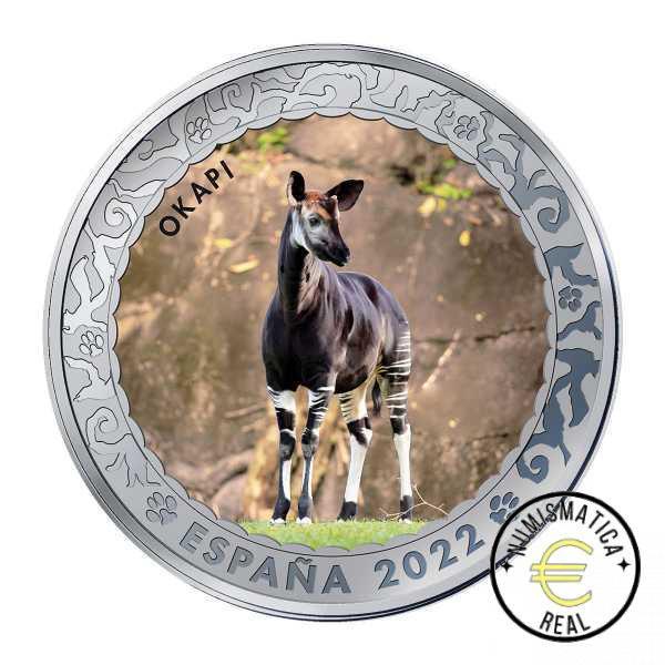 ESPAÑA 2022 1,5 EUROS CONMEMORATIVA 8º MONEDA - OKAPI - ANIMALES EN EXTINCION - EN COLOR UNC.