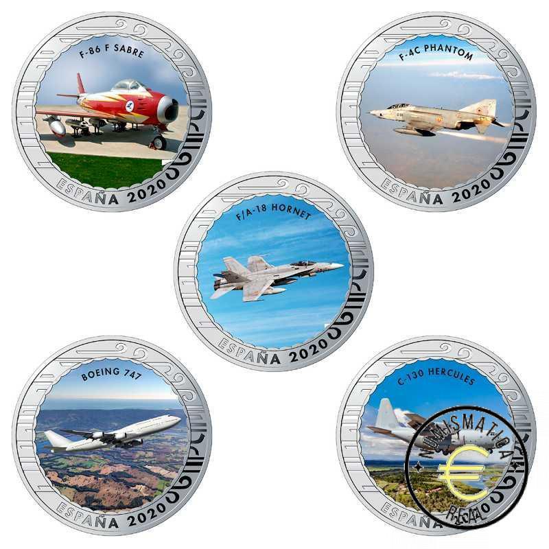 ESPAÑA 2020 1,5 EUROS CONMEMORATIVA COMPLETA 20 MONEDAS - HISTORIA DE LA AVIACION - EN COLOR + ESTUCHE UNC. - Imagen 4
