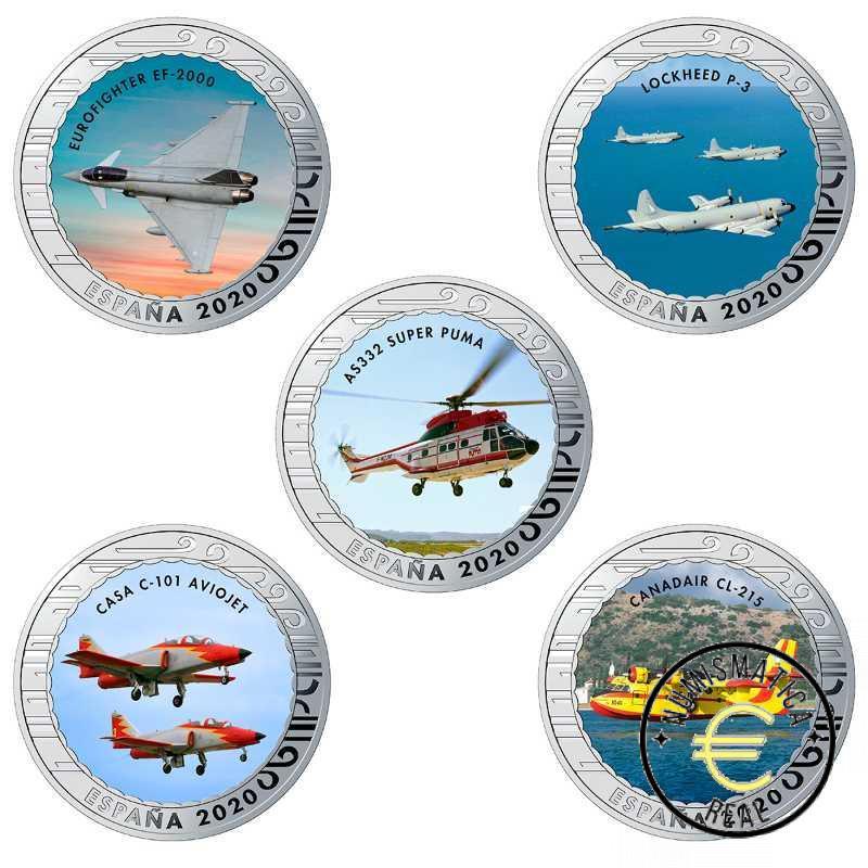 ESPAÑA 2020 1,5 EUROS CONMEMORATIVA COMPLETA 20 MONEDAS - HISTORIA DE LA AVIACION - EN COLOR + ESTUCHE UNC. - Imagen 5