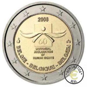 BELGICA 2008 2 EUROS CONMEMORATIVA UNC - DRECHOS HUMANOS - S/C.