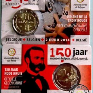 BELGICA 2014 2 EUROS CONMEMORATIVA UNC - 150 ANIVERSARIOCRUZ ROJA (EN COINCARD) - S/C.