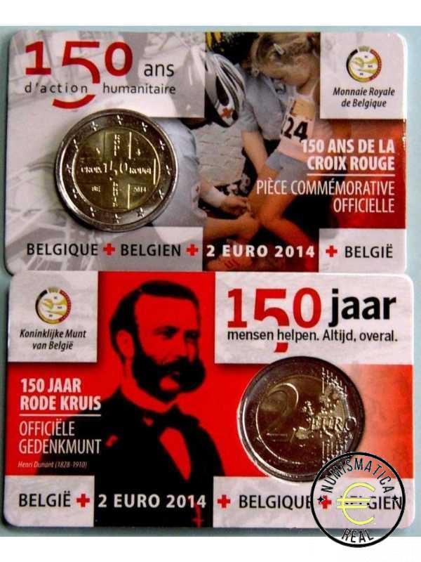 BELGICA 2014 2 EUROS CONMEMORATIVA UNC - 150 ANIVERSARIOCRUZ ROJA (EN COINCARD) - S/C.