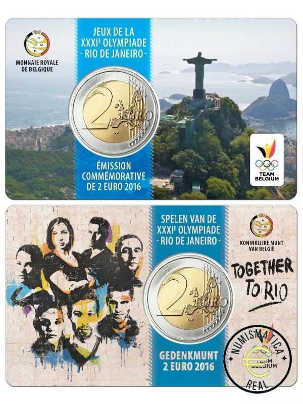 BELGICA 2016 2 EUROS CONMEMORATIVA UNC - EQUIPO OLIMPICO DE BELGICA 2016 (EN COINCARD) - S/C.
