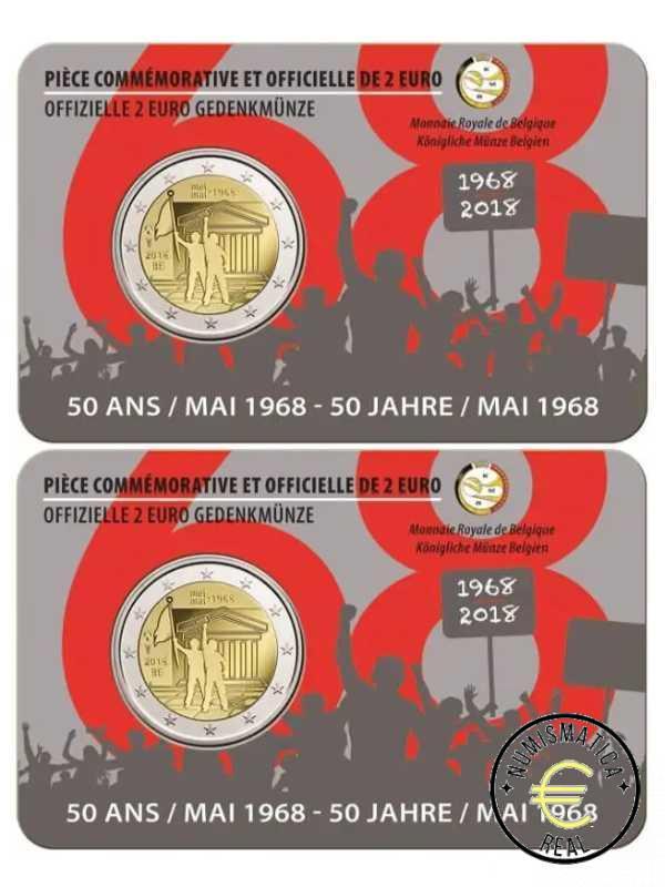 BELGICA 2018 2 EUROS CONMEMORATIVA UNC - 50 ANIV. MAYO DEL 68 (EN COINCARD) - S/C.