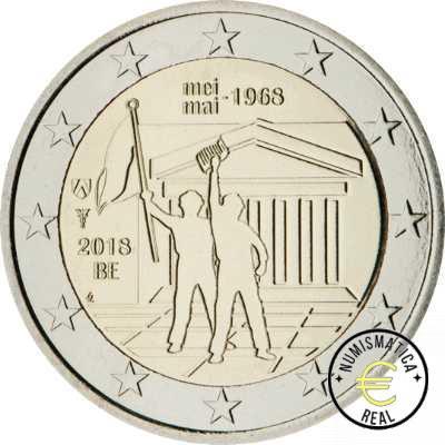 BELGICA 2018 2 EUROS CONMEMORATIVA UNC - 50 ANIV. MAYO DEL 68 (EN COINCARD) - S/C. - Imagen 2