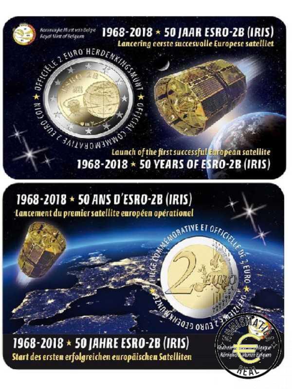 BELGICA 2018 2 EUROS CONMEMORATIVA UNC - LAZAMIENTO DEL SATELITE ESRO-2B (EN COINCARD) - S/C.