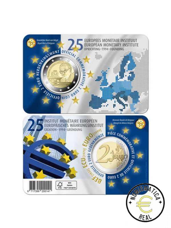BELGICA 2019 2 EUROS CONMEMORATIVA UNC - 25 ANIVERSARIO DEL INSTITUTO MONETARIO EUROPEO (EN COINCARD) - S/C.