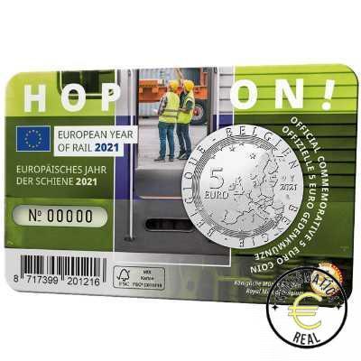 BELGICA 2021 5 EUROS COINCARD CONMEMORATIVA - AÑO EUROPEO DEL FERROCARRIL - TREN - BU. - Imagen 3