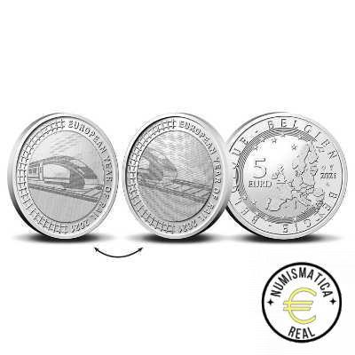BELGICA 2021 5 EUROS COINCARD CONMEMORATIVA - AÑO EUROPEO DEL FERROCARRIL - TREN - BU. - Imagen 6