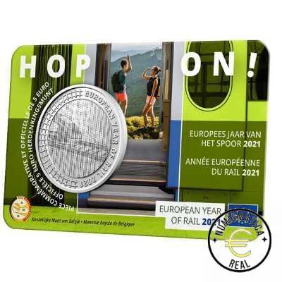BELGICA 2021 5 EUROS COINCARD CONMEMORATIVA - AÑO EUROPEO DEL FERROCARRIL - TREN - BU. - Imagen 2