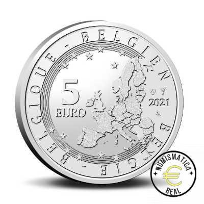 BELGICA 2021 5 EUROS COINCARD CONMEMORATIVA - AÑO EUROPEO DEL FERROCARRIL - TREN - BU. - Imagen 5