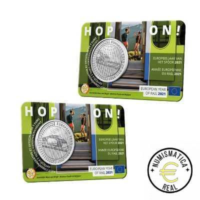 BELGICA 2021 5 EUROS COINCARD CONMEMORATIVA - AÑO EUROPEO DEL FERROCARRIL - TREN - BU.