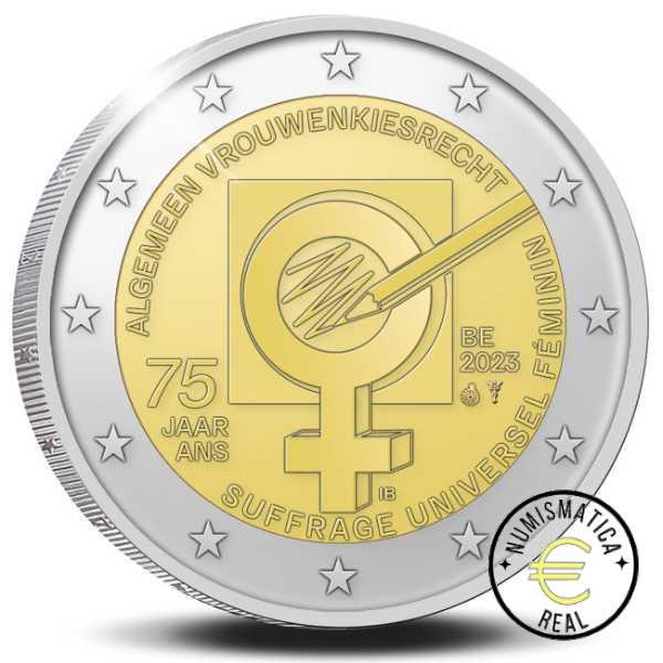 BELGICA 2023 2 EUROS CONMEMORATIVA PROOF - 75º ANV. DEL SUFRAGIO FEMENINO - EN ESTUCHE OFICIAL PP. - Imagen 2