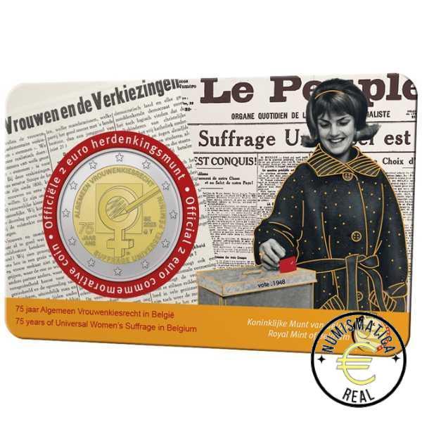 BELGICA 2023 2 EUROS CONMEMORATIVA BU - 75º ANV. DEL SUFRAGIO FEMENINO - EN COINCARD - BNC. - Imagen 3