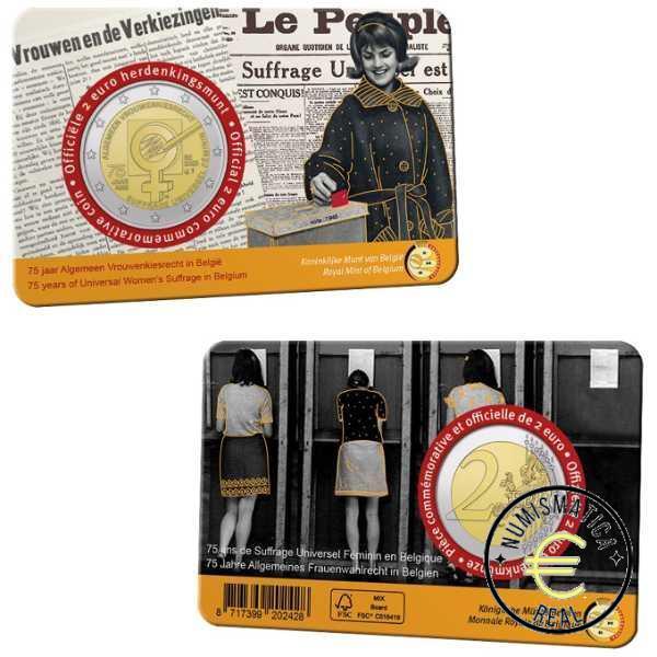 BELGICA 2023 2 EUROS CONMEMORATIVA BU - 75º ANV. DEL SUFRAGIO FEMENINO - EN COINCARD - BNC.