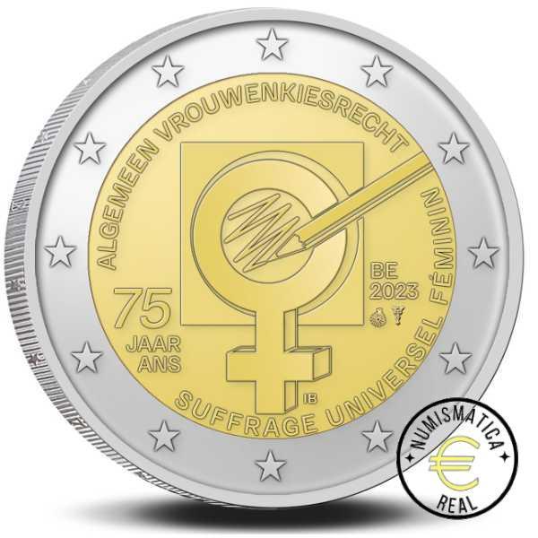 BELGICA 2023 2 EUROS CONMEMORATIVA BU - 75º ANV. DEL SUFRAGIO FEMENINO - EN COINCARD - BNC. - Imagen 2