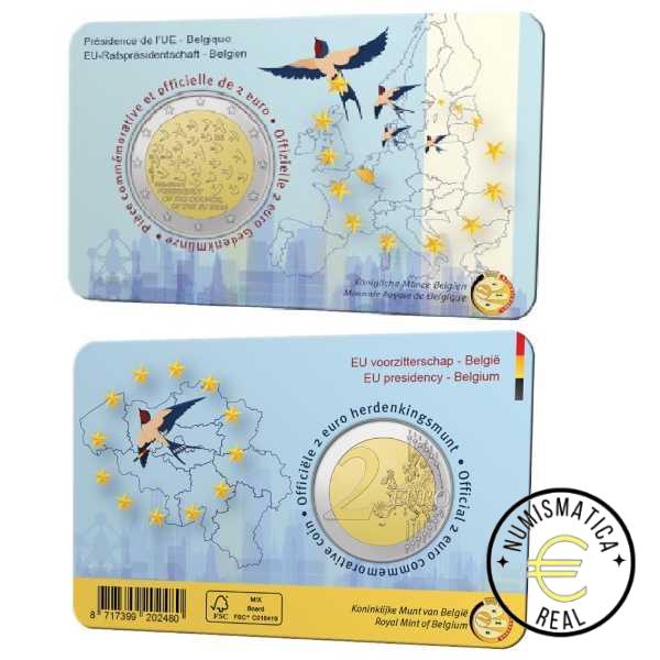 BELGICA 2024 2 EUROS CONMEMORATIVA BU - PRESIDENCIA BELGA DEL CONSEJO DE LA UE - EN COINCARD - BNC.