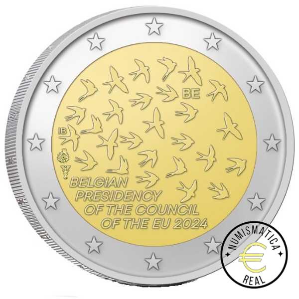 BELGICA 2024 2 EUROS CONMEMORATIVA PROOF - PRESIDENCIA BELGA DEL CONSEJO DE LA UE - EN ESTUCHE OFICIAL PP. - Imagen 2