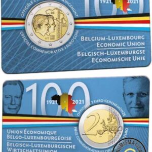 BELGICA 2021 2 EUROS CONMEMORATIVA UNC - 100 AÑO UNION ECONOMICA BELGA-LUXEMBURGESA (EN COINCARD) - S/C.
