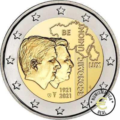 BELGICA 2021 2 EUROS CONMEMORATIVA UNC - 100 AÑO UNION ECONOMICA BELGA-LUXEMBURGESA (EN COINCARD) - S/C. - Imagen 2