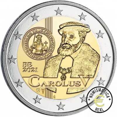BELGICA 2021 2 EUROS CONMEMORATIVA UNC - 500 AÑOS DE MONEDA DE CARLOS V (EN COINCARD) - S/C. - Imagen 2