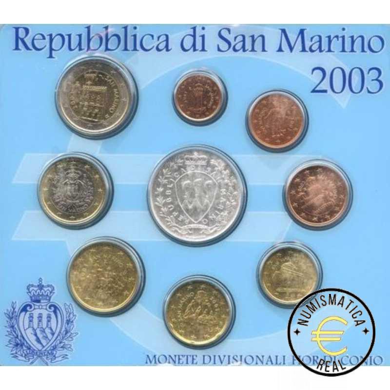 SAN MARINO 2003 CARTERA 9 VALORES KMS CALIDAD BU - DE 1 CENT A 2 EUROS + 5 EUROS DE PLATA "INDEPENDENCIA, TOLERANCIA, LIBERTAD" - EN CARTERA OFICIAL - EUROSET. - Imagen 2