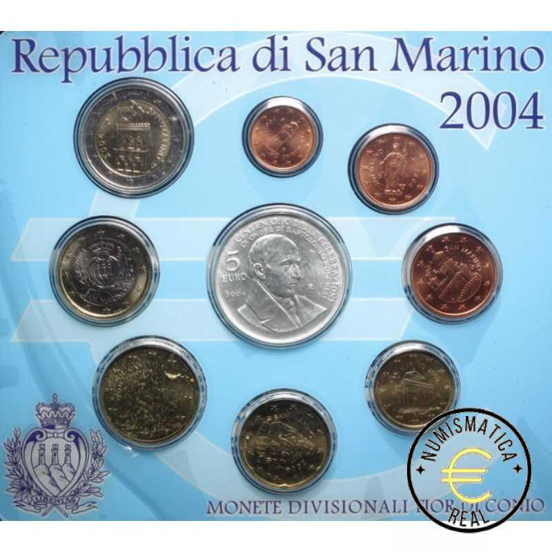 SAN MARINO 2004 CARTERA 9 VALORES KMS CALIDAD BU - DE 1 CENT A 2 EUROS + 5 EUROS DE PLATA "BARTOLOME BORGHESI" - EN CARTERA OFICIAL - EUROSET. - Imagen 2