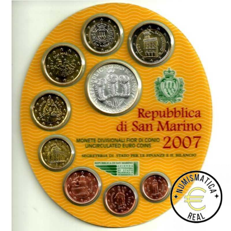 SAN MARINO 2007 CARTERA 9 VALORES KMS CALIDAD BU - DE 1 CENT A 2 EUROS + 5 EUROS DE PLATA "REPUBLICA DE SAN MARINO" - EN CARTERA OFICIAL - EUROSET. - Imagen 2