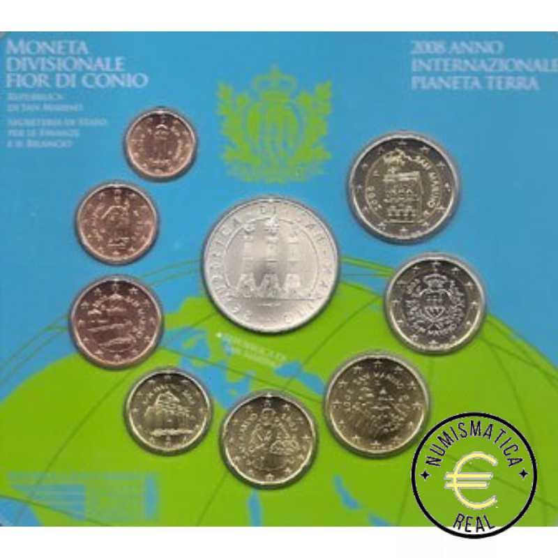 SAN MARINO 2008 CARTERA 9 VALORES KMS CALIDAD BU - DE 1 CENT A 2 EUROS + 5 EUROS DE PLATA "PLANETA TIERRA" - EN CARTERA OFICIAL - EUROSET. - Imagen 3