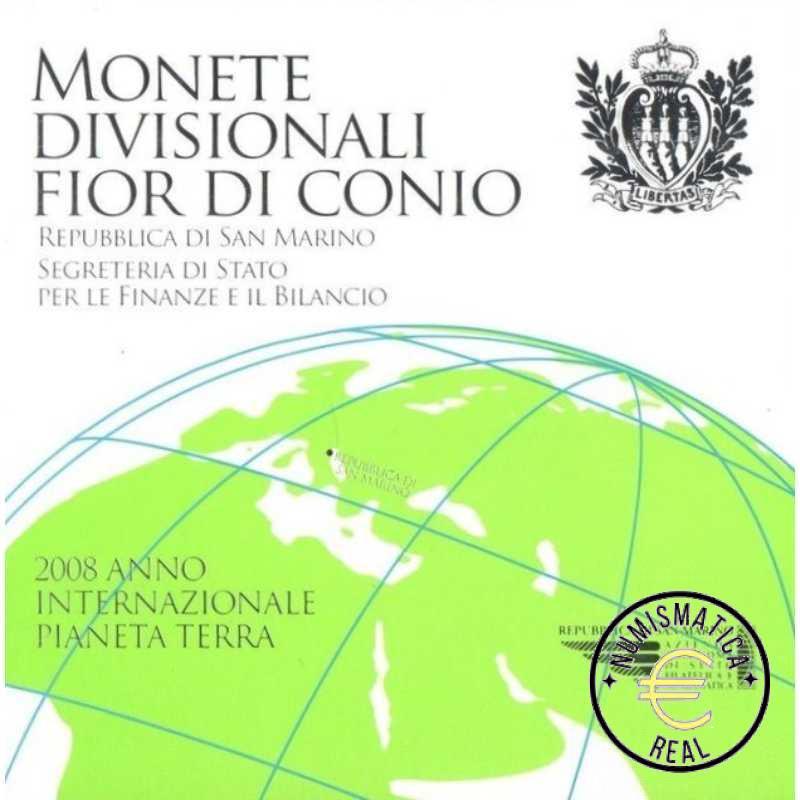 SAN MARINO 2008 CARTERA 9 VALORES KMS CALIDAD BU - DE 1 CENT A 2 EUROS + 5 EUROS DE PLATA "PLANETA TIERRA" - EN CARTERA OFICIAL - EUROSET.