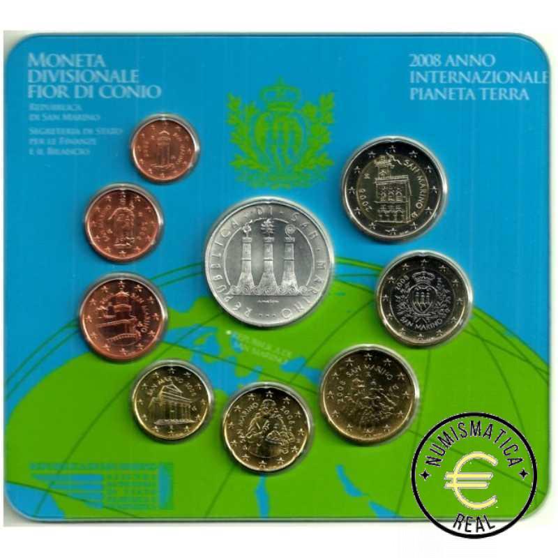 SAN MARINO 2008 CARTERA 9 VALORES KMS CALIDAD BU - DE 1 CENT A 2 EUROS + 5 EUROS DE PLATA "PLANETA TIERRA" - EN CARTERA OFICIAL - EUROSET. - Imagen 2