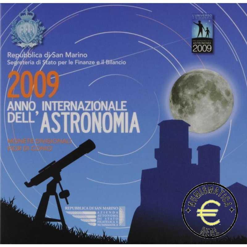 SAN MARINO 2009 CARTERA 9 VALORES KMS CALIDAD BU - DE 1 CENT A 2 EUROS + 5 EUROS DE PLATA "ASTRONOMIA" - EN CARTERA OFICIAL - EUROSET.