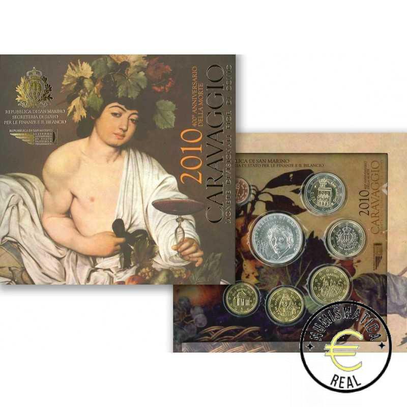 SAN MARINO 2010 CARTERA 9 VALORES KMS CALIDAD BU - DE 1 CENT A 2 EUROS + 5 EUROS DE PLATA "CARAVAGGIO" - EN CARTERA OFICIAL - EUROSET.