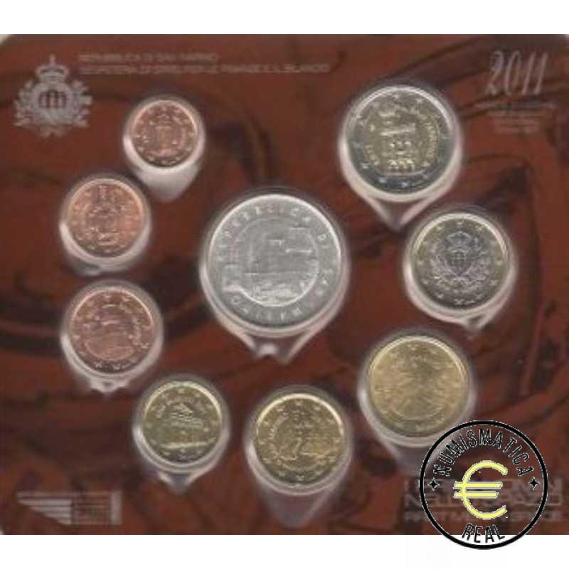 SAN MARINO 2011 CARTERA 9 VALORES KMS CALIDAD BU - DE 1 CENT A 2 EUROS + 5 EUROS DE PLATA "PRIMER HOMBRE EN EL ESPACIO" - EN CARTERA OFICIAL - EUROSET. - Imagen 2