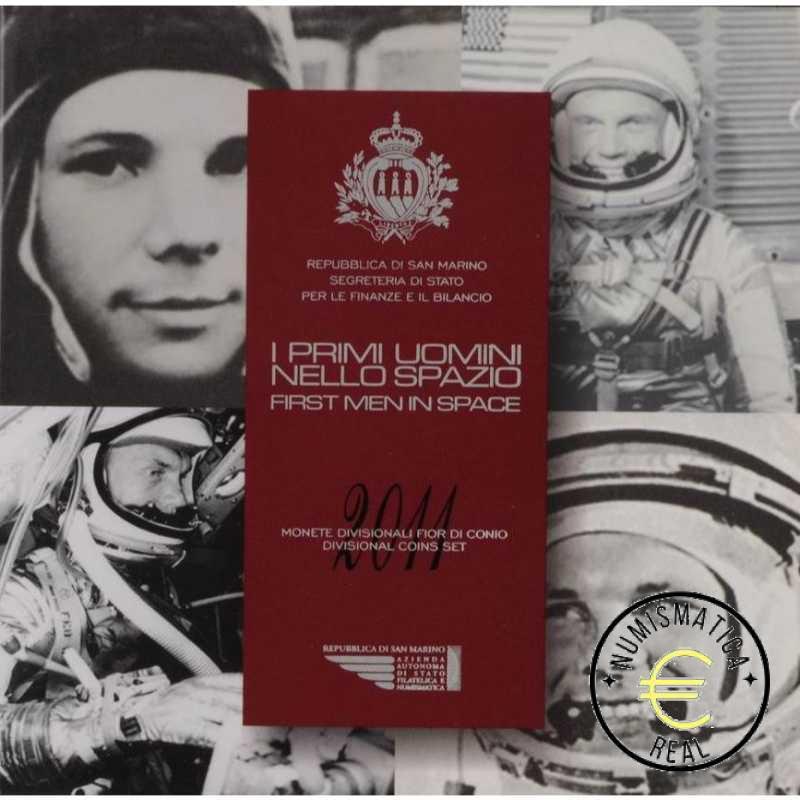 SAN MARINO 2011 CARTERA 9 VALORES KMS CALIDAD BU - DE 1 CENT A 2 EUROS + 5 EUROS DE PLATA "PRIMER HOMBRE EN EL ESPACIO" - EN CARTERA OFICIAL - EUROSET.