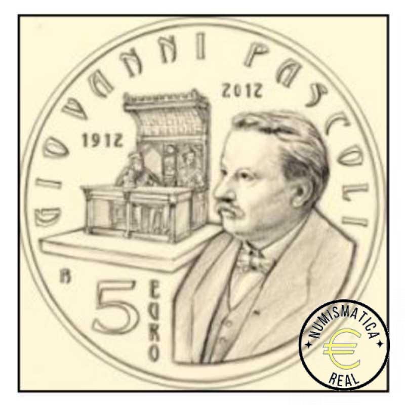 SAN MARINO 2012 CARTERA 9 VALORES KMS CALIDAD BU - DE 1 CENT A 2 EUROS + 5 EUROS DE PLATA "GIOVANNI PASCOLI" - EN CARTERA OFICIAL - EUROSET. - Imagen 3