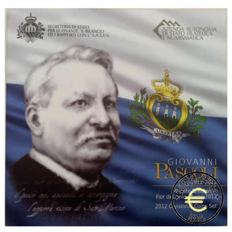 SAN MARINO 2012 CARTERA 9 VALORES KMS CALIDAD BU - DE 1 CENT A 2 EUROS + 5 EUROS DE PLATA "GIOVANNI PASCOLI" - EN CARTERA OFICIAL - EUROSET.