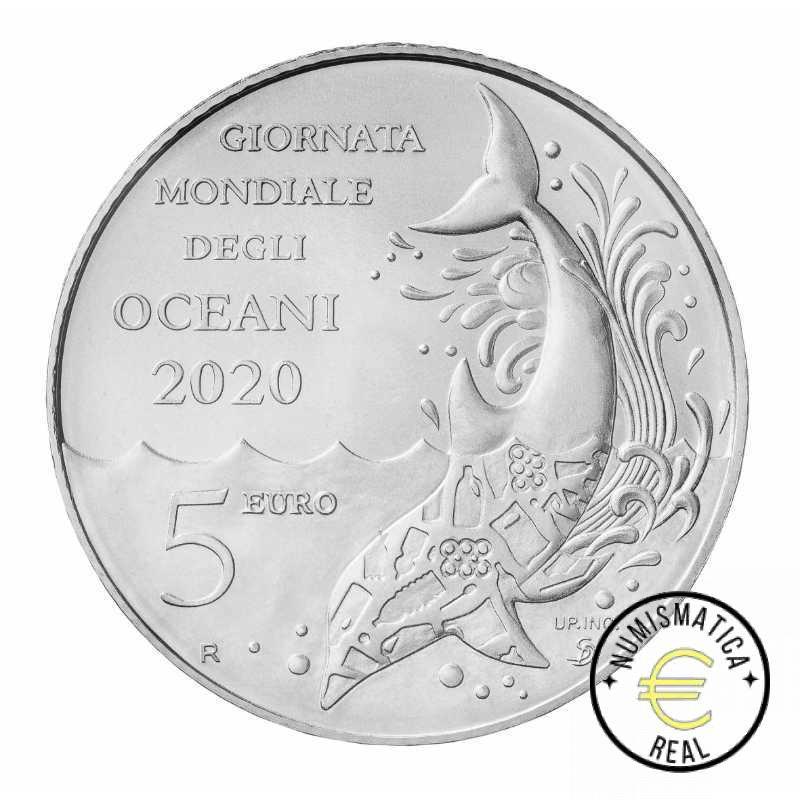 SAN MARINO 2020 CARTERA 9 VALORES KMS CALIDAD BU - DE 1 CENT A 2 EUROS + 5 EUROS DE PLATA "OCEANO " - EN CARTERA OFICIAL - EUROSET. - Imagen 2