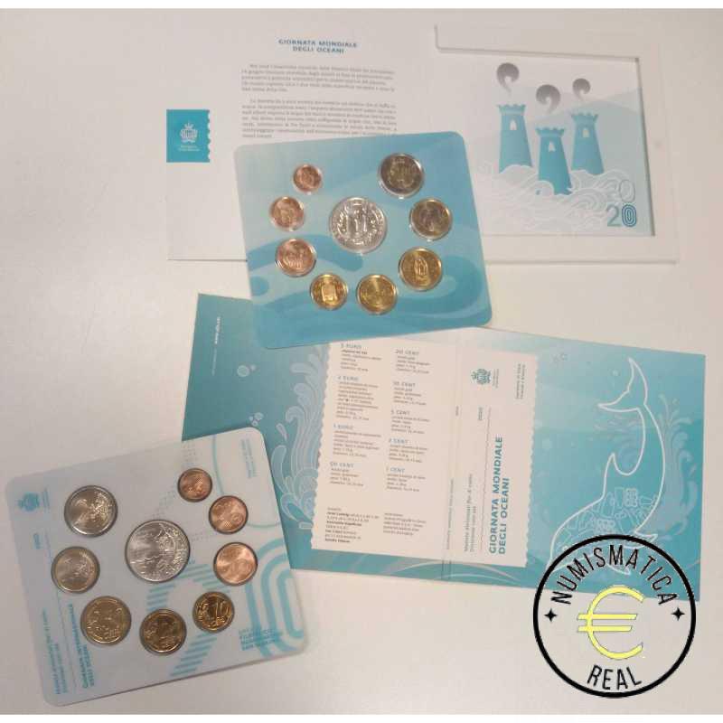 SAN MARINO 2020 CARTERA 9 VALORES KMS CALIDAD BU - DE 1 CENT A 2 EUROS + 5 EUROS DE PLATA "OCEANO " - EN CARTERA OFICIAL - EUROSET.