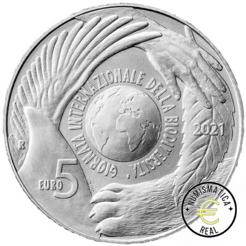 SAN MARINO 2021 CARTERA 9 VALORES KMS CALIDAD BU - DE 1 CENT A 2 EUROS + 5 EUROS DE PLATA "BIODIVERSIDAD " - EN CARTERA OFICIAL - EUROSET. - Imagen 2