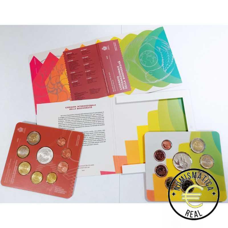 SAN MARINO 2021 CARTERA 9 VALORES KMS CALIDAD BU - DE 1 CENT A 2 EUROS + 5 EUROS DE PLATA "BIODIVERSIDAD " - EN CARTERA OFICIAL - EUROSET.