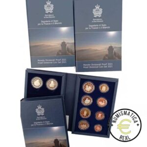 SAN MARINO 2021 CARTERA 10 VALORES KMS CALIDAD PROOF - DE 1 CENT A 2 EUROS 8 VALORES + 2 CONM. 2 EUROS  CARAVAGGIO + DURERO - ESTUCHE OFICIAL - EUROSET.