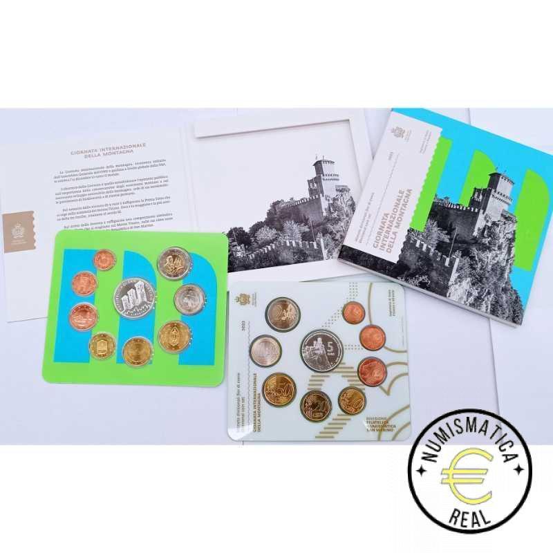 SAN MARINO 2022 CARTERA 9 VALORES KMS CALIDAD BU - DE 1 CENT A 2 EUROS + 5 EUROS DE PLATA "MONTAÑA " - EN CARTERA OFICIAL - EUROSET.