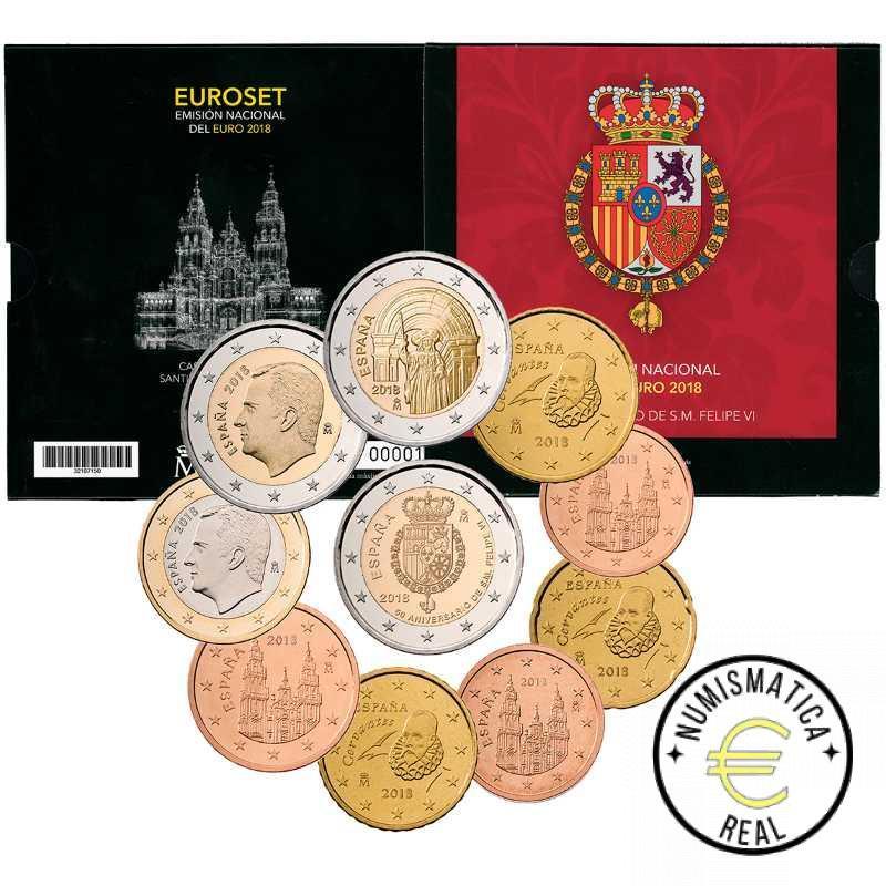 ESPAÑA 2018 10 VALORES - SERIE DE 1CENT A 2 EUROS 8 VALORES + 2 EUROS COM. "SANTIAGO DE COMPOSTELA + ANIVERSARIO FELIPE VI" - CARTERA BU - EUROSET. - Imagen 2