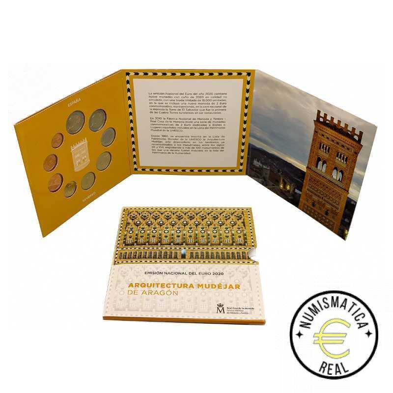 ESPAÑA 2020 9 VALORES - SERIE DE 1CENT A 2 EUROS 8 VALORES + 2 EUROS COM. "ARQUITECTURA MUDEJAR DE ARAGON "- CARTERA BU - EUROSET.