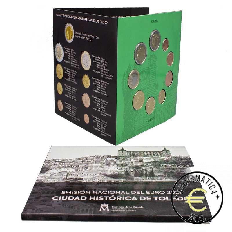 ESPAÑA 2021 9 VALORES - SERIE DE 1CENT A 2 EUROS 8 VALORES + 2 EUROS COM. "CIUDAD HISTORICA DE TOLEDO "- CARTERA BU - EUROSET.