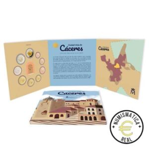 ESPAÑA 2023 9 VALORES - SERIE DE 1CENT A 2 EUROS 8 VALORES + 2 EUROS COM. "CIUDAD VIEJA DE CACERES "- CARTERA BU - EUROSET.