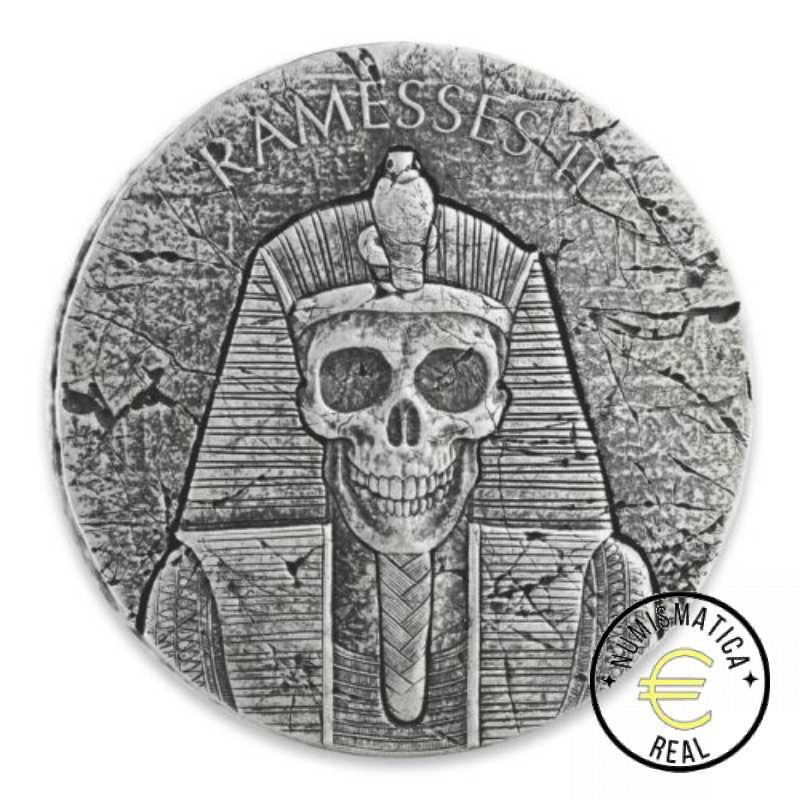 CHAD 2017 1000 FRANCOS - 2 Oz DE PLATA "RAMSSES II" ERS TSCHAD EGIPTO, ACABADO ANTIGUO.