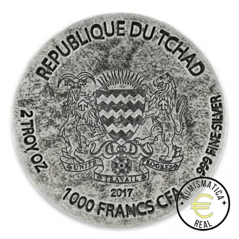 CHAD 2017 1000 FRANCOS - 2 Oz DE PLATA "RAMSSES II" ERS TSCHAD EGIPTO, ACABADO ANTIGUO. - Imagen 2